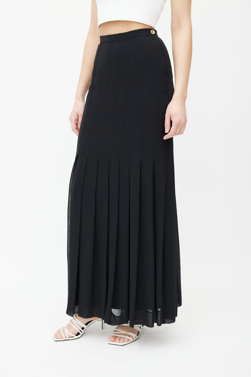 Chanel Black & Gold-Tone Button Pleated Vintage Skirt
