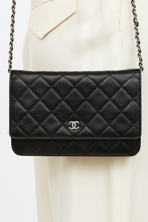 Chanel 2014 Black Classic Quilted On Chain Wallet