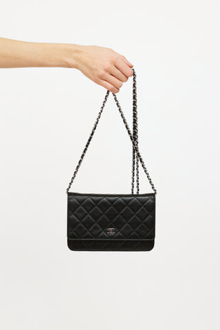 Chanel 2014 Black Classic Quilted On Chain Wallet