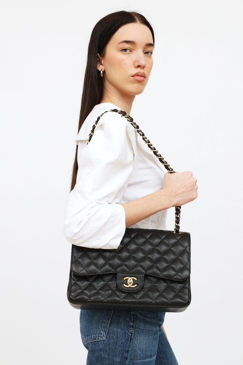 Chanel 2018 Black Caviar Jumbo Flap Bag