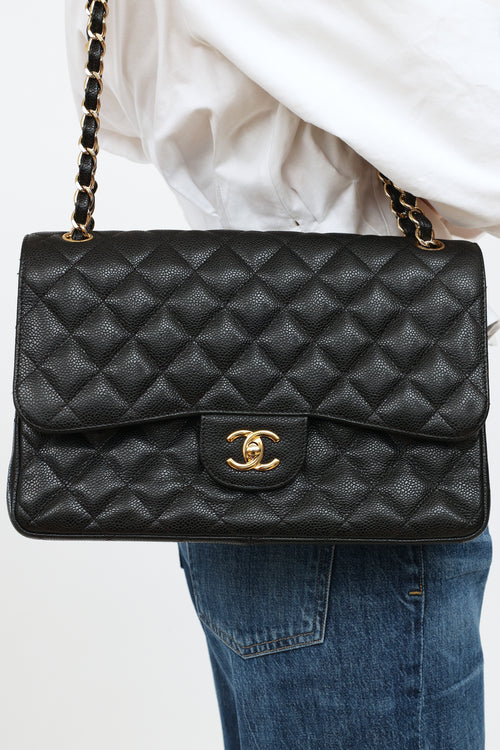Chanel 2018 Black Caviar Jumbo Flap Bag