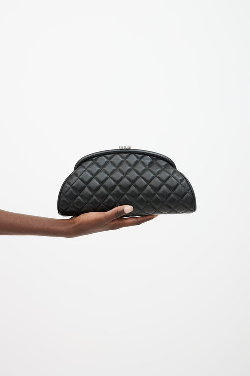 Chanel Black Quilted CC Logo Clasp Leather Clutch