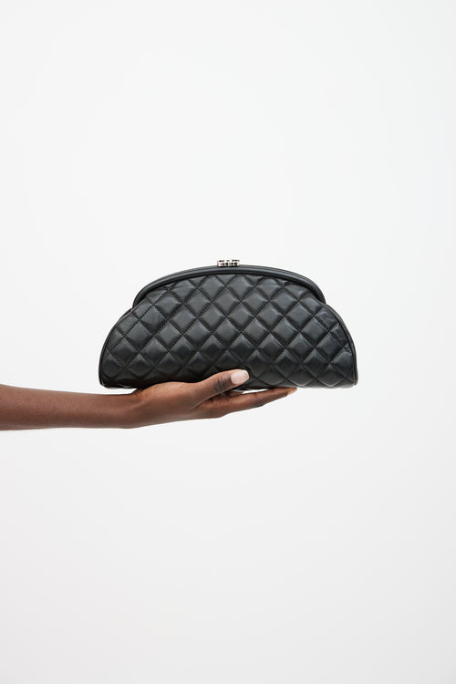 Chanel Black Quilted CC Logo Clasp Leather Clutch