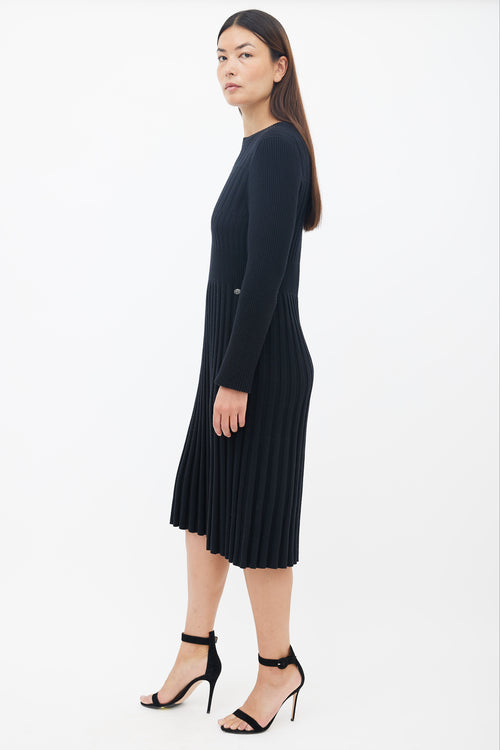 Chanel Black Ribbed Long Sleeve Wool Dress