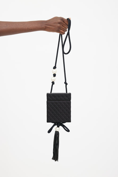 Chanel Black Satin Pearl Bag
