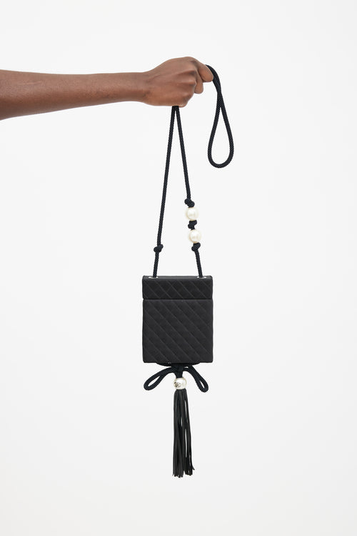 Chanel Black Satin Pearl Bag