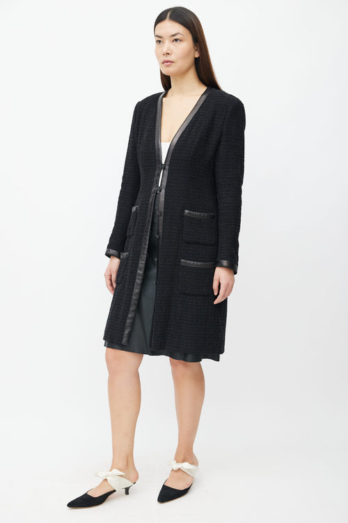 Chanel FW04 Black Tweed & Leather Trim Jacket