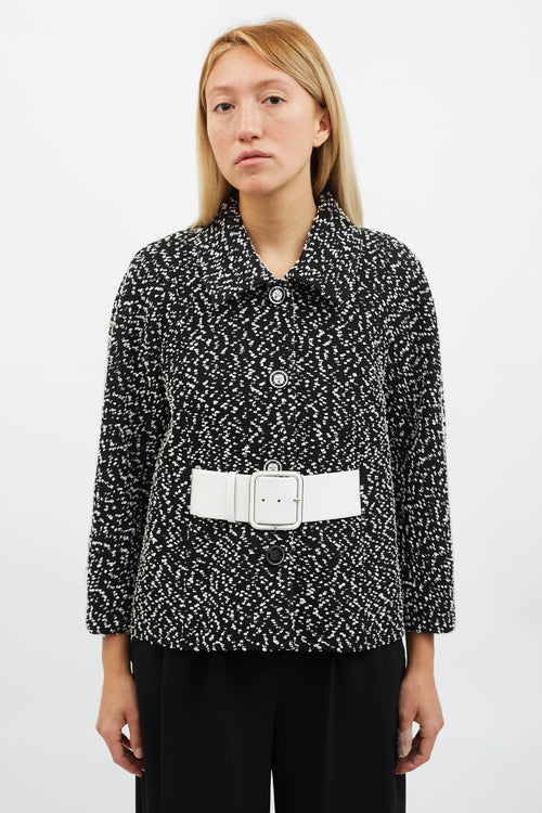 Chanel SS 2022 Black & White Bouclé Belted Cropped Jacket