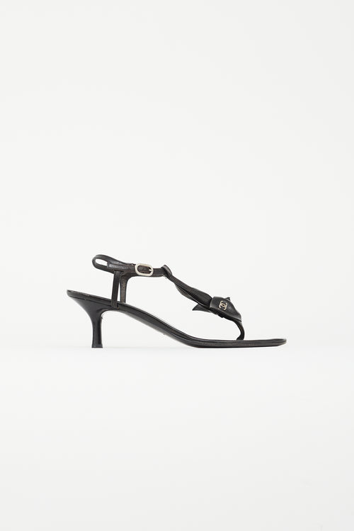 Chanel Black Leather Bow Heeled Sandal
