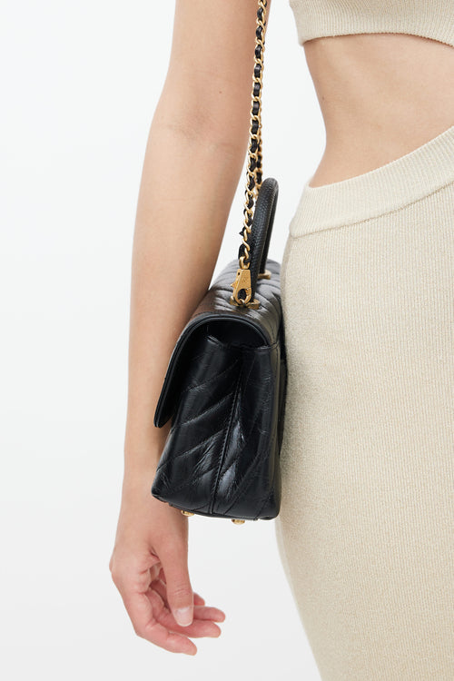 Chanel Black Leather Chevron Small Coco Handle Bag