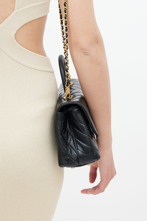 Chanel Black Leather Chevron Small Coco Handle Bag