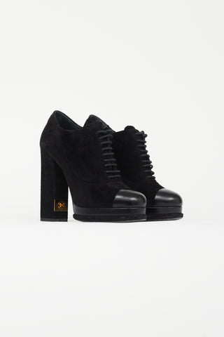 Chanel Black Suede Lace-Up High Heel Boot