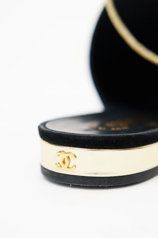 Chanel Black Suede & Gold Cord Tie Mule