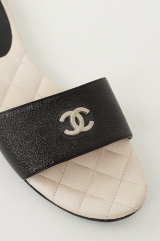 Chanel Black & Pink Quilted CC Sandal