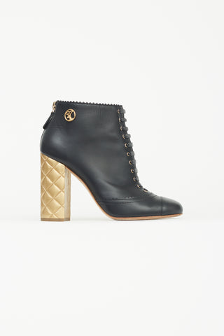 Chanel Black and Gold Quilted Ankle Boot