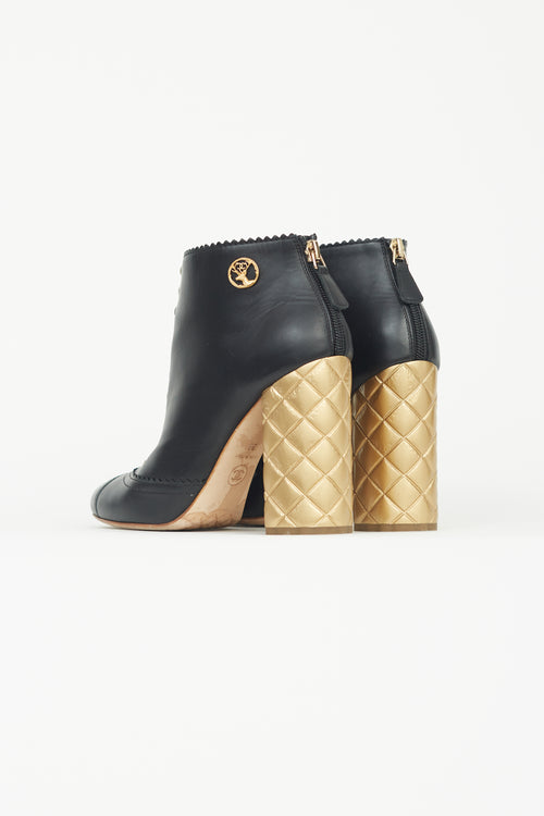 Chanel Black and Gold Quilted Ankle Boot