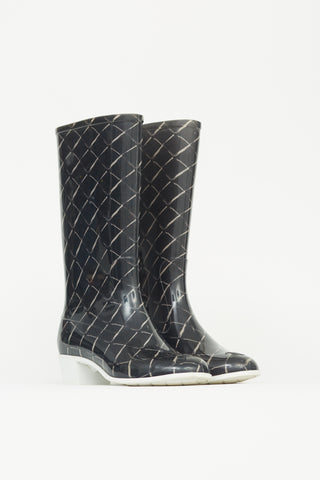 Chanel Black and White Quilted Rubber Boot
