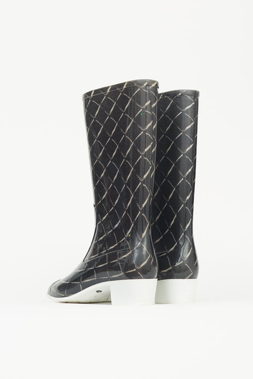 Chanel Black and White Quilted Rubber Boot
