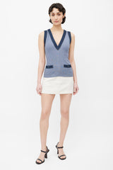 Chanel 2007 Blue Silk Blend Denim Trim Vest