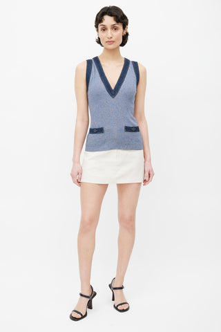 Chanel 2007 Blue Silk Blend Denim Trim Vest