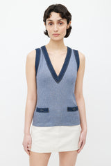 Chanel 2007 Blue Silk Blend Denim Trim Vest