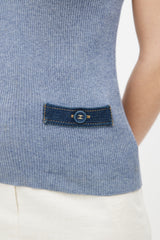 Chanel 2007 Blue Silk Blend Denim Trim Vest