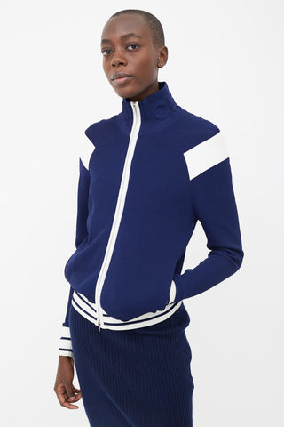 Chanel Navy & Cream Mock Neck Zip-Up Track Jacket