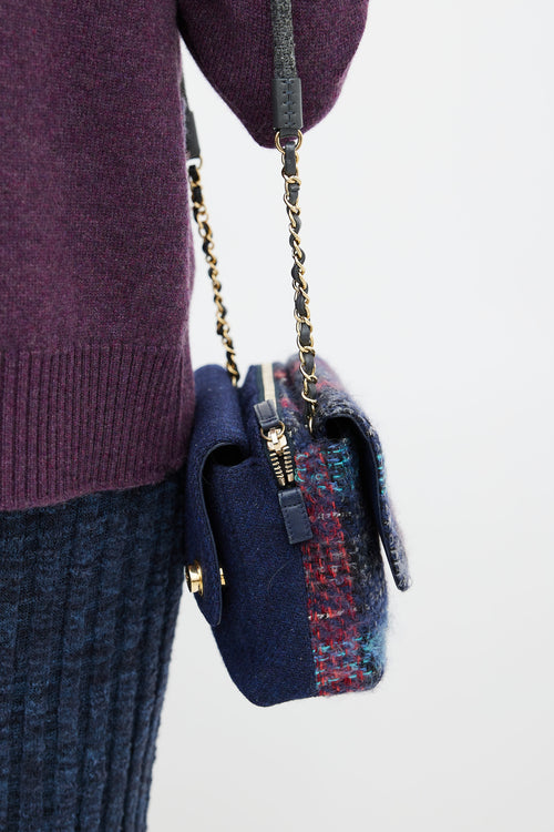Chanel Navy & Multicolor Tweed Hamburg Double Side Bag