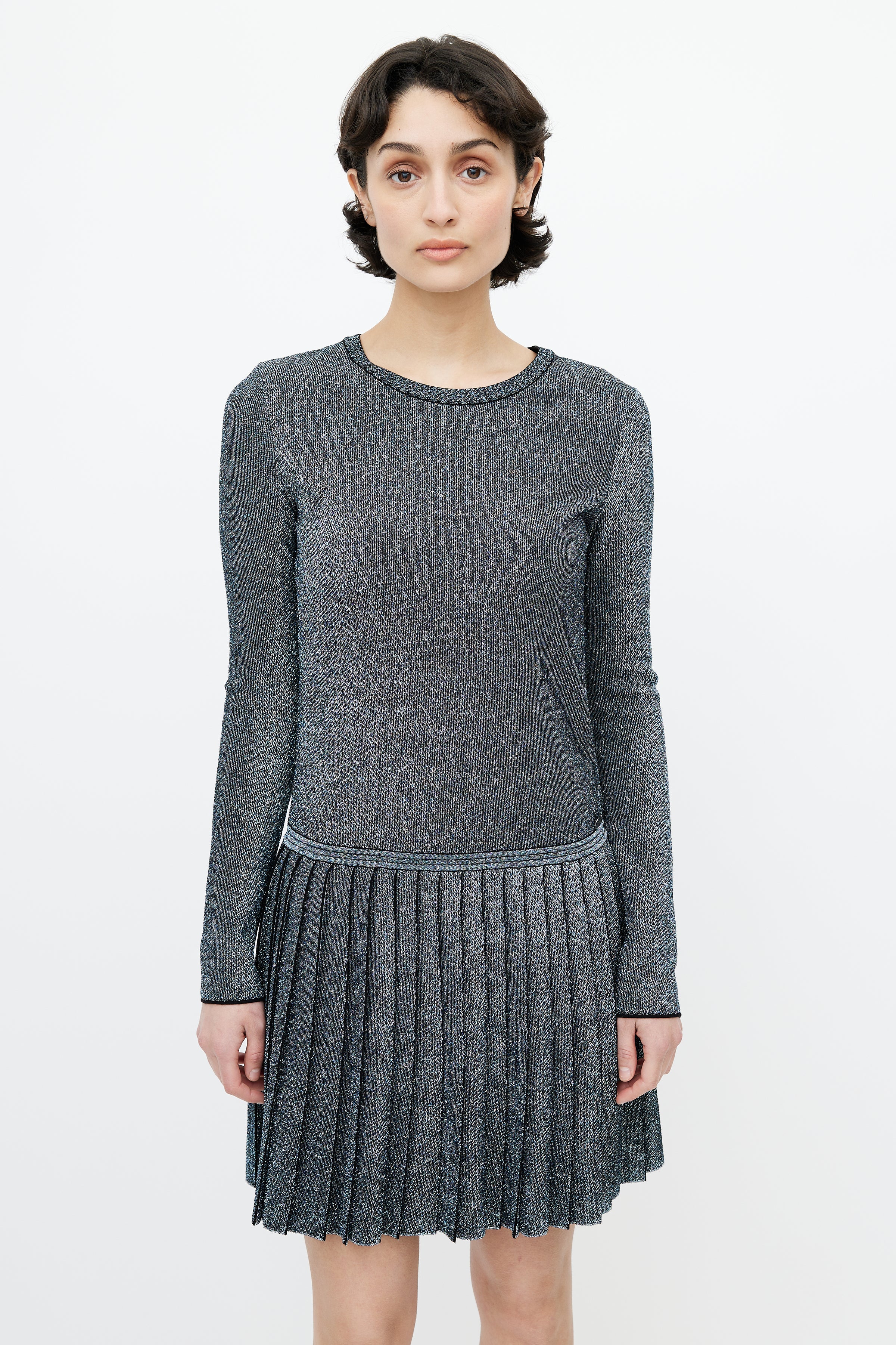 Chanel // Blue & Silver Metallic Fibre Knit Dress – VSP Consignment
