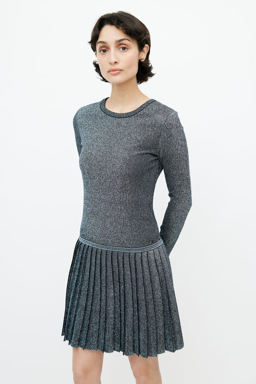 Chanel Blue & Silver Metallic Fibre Knit Dress
