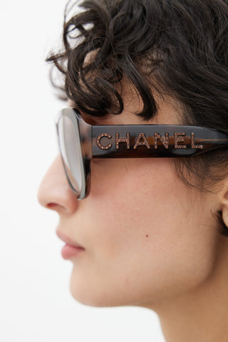 Chanel Brown Printed 5423-B-A Thick Aviator Sunglasses