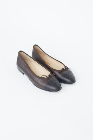 Chanel Brown Leather Toe Cap Ballet Flat