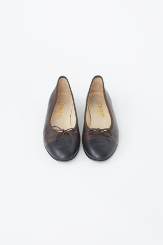 Chanel Brown Leather Toe Cap Ballet Flat