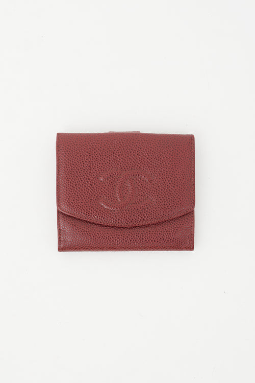 Chanel Burgundy Caviar Leather CC Logo Bi-Fold Wallet