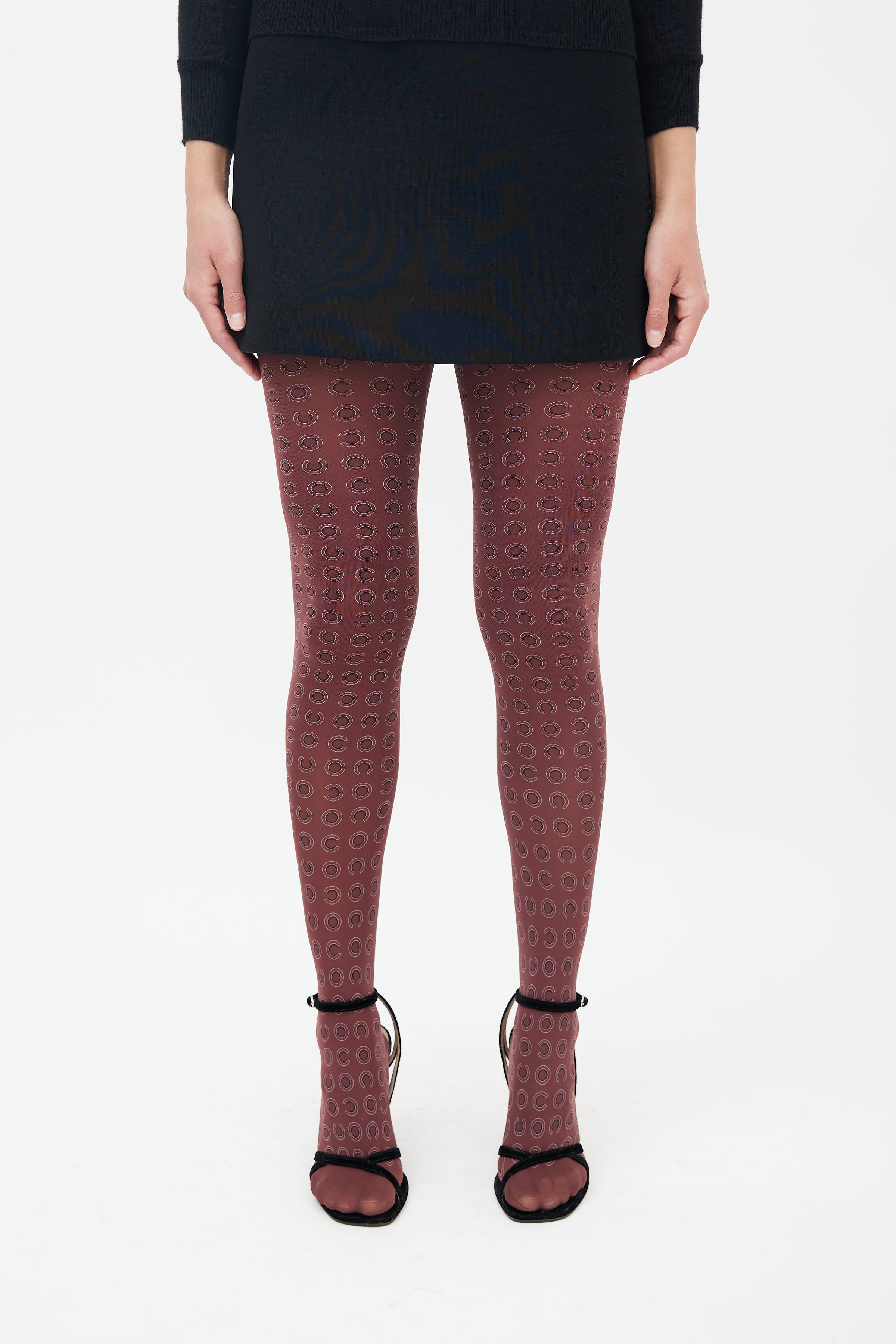 Chanel Gold and Black Glitter Tights with Coco Chanel Waist Detail
