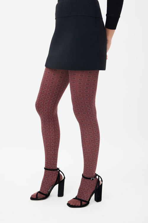 Chanel Burgundy Coco Printed Tights