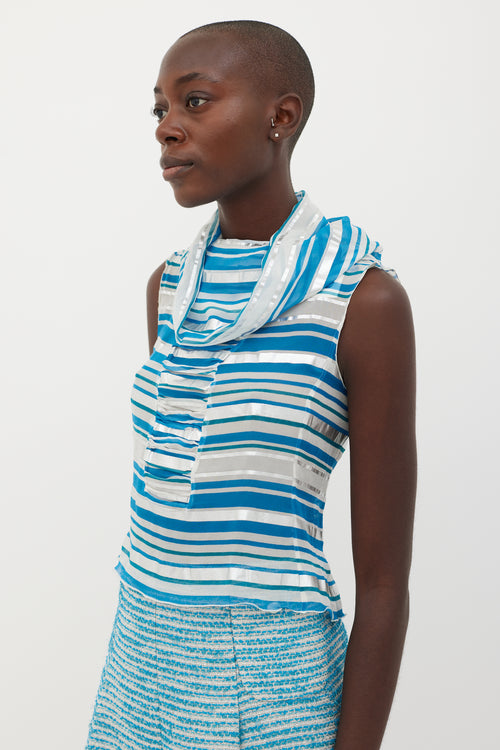 Chanel Cream, Blue & Silver Striped Sheer Blouse
