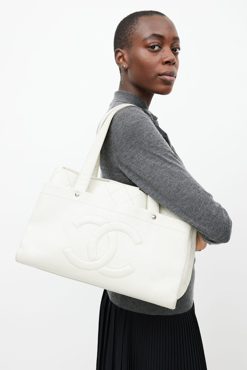 Chanel Cream Quilted Leather CC Tote