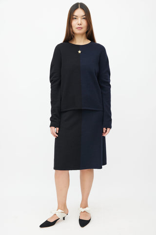 Chanel FW09 Black & Navy Sweater & Skirt Set
