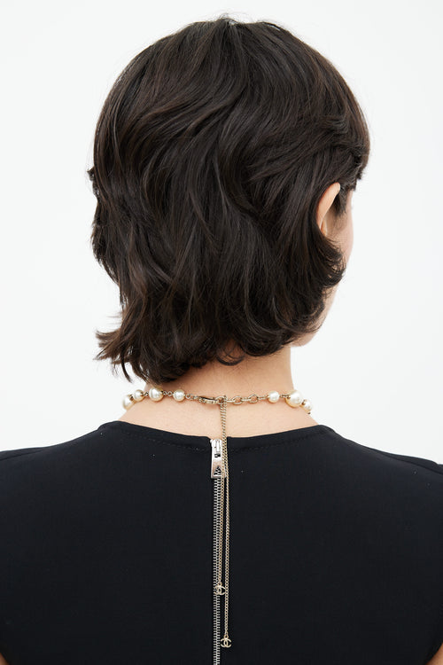 Chanel Fall 2014 Pearl & Gold Camelia CC Logo Necklace