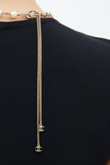 Chanel Fall 2014 Pearl & Gold Camelia CC Logo Necklace