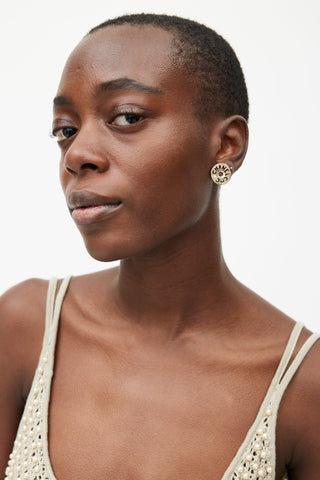 Chanel Gold CC Logo Pearl Earring
