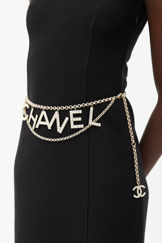 Chanel Gold Tone & Crystal Embellishment Logo Belt