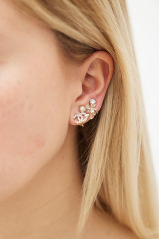 Chanel Gold-Tone Embellish Interlocking CC Dual Clip-On Earring
