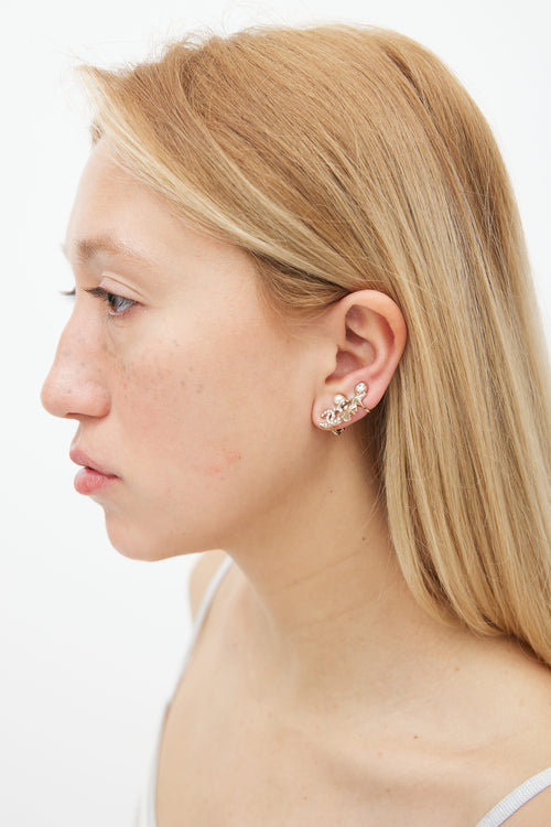 Chanel Gold-Tone Embellish Interlocking CC Dual Clip-On Earring