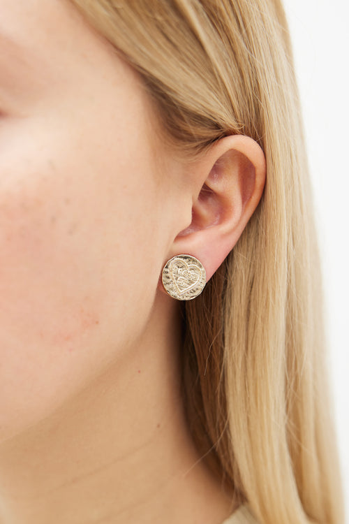 Chanel Gold-Tone Embossed Heart Clip-On Earring