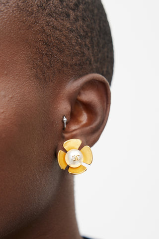 Chanel Gold & Pearl CC Logo Flower Earring