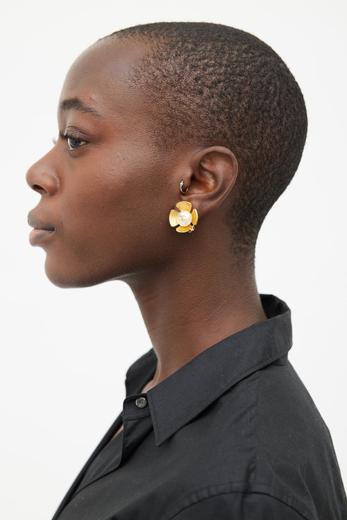 Chanel Gold & Pearl CC Logo Flower Earring