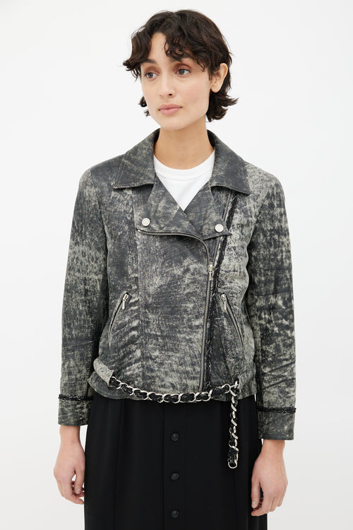 Chanel Grey Distressed Leather Jacket