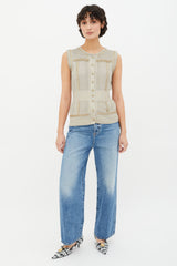 Chanel Grey & Gold Spring 2008 Metallic Knit & Chain Link Cardigan Vest
